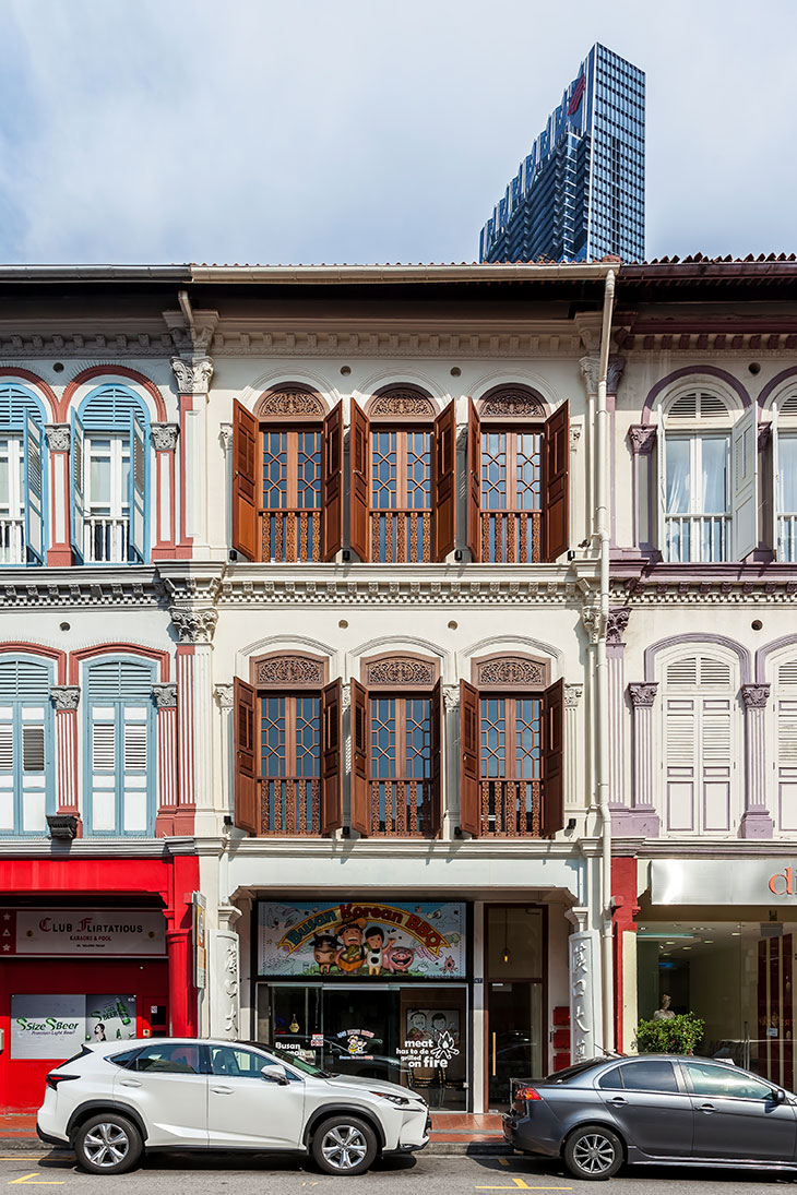 The subject shophouse (centre) has a $15 million asking price, or $3,550 psf on the built-up area. (Credit: JLL)